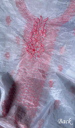 将图像加载到图库查看器中, Lakhnavi 手工制作的欧根纱 Chikankari 未缝合 Kurti 面料 - Honc0133589