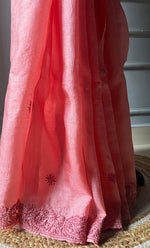 Load image into Gallery viewer, Women's Lakhnavi Handcrafted Tussar Silk Chikankari Saree - HONC0307372