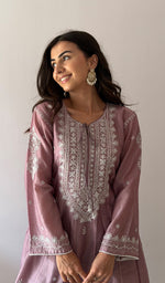 将图像加载到图库查看器中, Women's Lucknowi Handcrafted Mul Chanderi Stitched Chikankari Kurta And Plazzo Set- HONC0379066