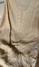 将图像加载到图库查看器中, Women's Lakhnavi Handcrafted Mul Chanderi Chikankari Semi Stitched Anarkali And Dupatta Set- HONC0286668