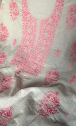Load image into Gallery viewer, Women's Lakhnavi Handcrafted Mul Chanderi Unstitched Chikankari Kurta And Dupatta Set - HONC0321889