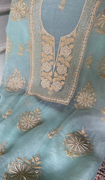 Load image into Gallery viewer, Mayuri Women's Lakhnavi Handcrafted Pure Organza Silk Chikankari Unstitched Full Suit Material - HONC0351132