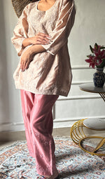 Load image into Gallery viewer, Imara Women's Lakhnavi Handcrafted Chanderi Silk Chikankari Top And Pant Set - HONC0340439