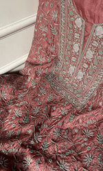 Load image into Gallery viewer, Women's Lakhnavi Handcrafted Pure Organza Chikankari Unstitched Kurta And Dupatta Set- HONC0327849