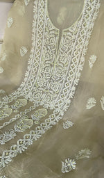 将图像加载到图库查看器中, Women's Lakhnavi Handcrafted Pure Organza Chikankari Unstitched Kurta And Dupatta Set- HONC0324983