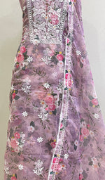 将图像加载到图库查看器中, Women's Lakhnavi Handcrafted Organza Chikankari Unstitched Kurta And Dupatta Set - HONC0211545