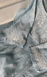 将图像加载到图库查看器中, Women's Lakhnavi Handcrafted Mul Chanderi Semi - stitched Chikankari Full Suit Material - HONC0333495