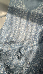 将图像加载到图库查看器中, Women's Lakhnavi Handcrafted Munga Silk Chikankari Kurta And Dupatta Set - HONC0278882
