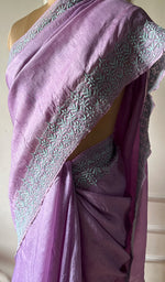 将图像加载到图库查看器中, Women's Lakhnavi Handcrafted Tussar Silk Chikankari Saree - HONC0284142