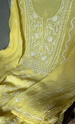 Load image into Gallery viewer, Women's Lakhnavi Handcrafted Mul Chanderi Semi - Stitched Kurta And Dupatta Set - HONC0308701