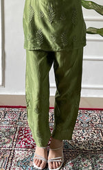 Load image into Gallery viewer, Amreena Women's Lakhnavi Handcrafted Chanderi Silk Chikankari Top And Pant Set - HONC0323051