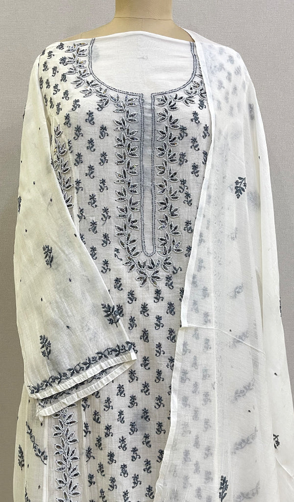 Saziya Women's Lakhnavi Handcrafted Mul Chanderi Semi - Stitched Kurta And Dupatta Set - HONC0227120