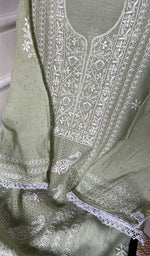 Load image into Gallery viewer, Women's Lakhnavi Handcrafted Mul Chanderi Chikankari Semi Stitched Kurta And Dupatta Set- HONC0293269