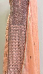 将图像加载到图库查看器中, Women's Lakhnavi Handcrafted Chanderi Silk Chikankari Full Suit Material - HONC0127259
