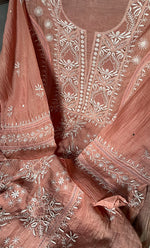 Load image into Gallery viewer, Women's Lakhnavi Handcrafted Mul Chanderi Semi - Stitched Kurta And Dupatta Set - HONC0284757