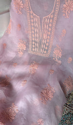 Load image into Gallery viewer, Women's Lakhnavi Handcrafted Pure Organza Silk Chikankari Unstitched Full Suit Material - HONC0365703