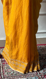 Load image into Gallery viewer, Women's Lakhnavi Handcrafted Chanderi Silk Chikankari Saree - HONC0350399