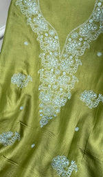 Load image into Gallery viewer, Baseema Women's Lucknowi Handcrafted Chanderi Silk Chikankari Full Suit Material - HONC0119140