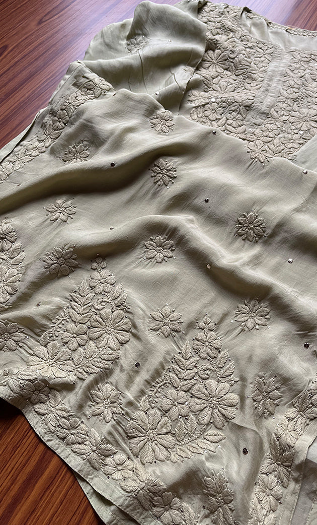 Women's Lakhnavi Handcrafted Muslin Chikankari Kurti - HONC0175632