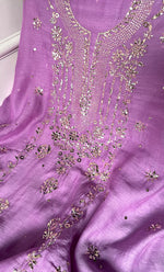 Load image into Gallery viewer, Women's Lakhnavi Handcrafted Mul Chanderi Unstitched Chikankari Full Suit Material - HONC0323631