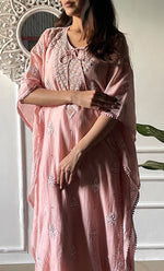 Load image into Gallery viewer, Women's Lucknowi Handcrafted Mul chanderi Chikankari Kaftan - HONC0318262