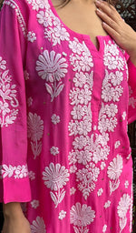 Load image into Gallery viewer, Asma Women's Lucknowi Handcrafted Crepe Chikankari Kurti- HONC02494890