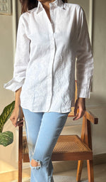 将图像加载到图库查看器中, Women's Lakhnavi Handcrafted Linen Cotton Chikankari Top - HONC0293098