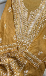 Load image into Gallery viewer, Women's Lakhnavi Handcrafted Mul Chanderi Semi - stitched Kurta And Dupatta Set- HONC0284742