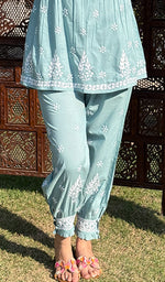 Load image into Gallery viewer, Rania Women's Lakhnavi Handcrafted Cotton Chikankari Short Kurta And Afghani pant Set - HONC0268683