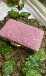 Load image into Gallery viewer, Pink Chikankari Embroidered Clutch - HONC0232415