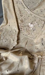 Load image into Gallery viewer, Women's Lucknowi Handcrafted Tissue Chanderi Chikankari Semi - Stitched Angrakha Dupatta Set- HONC0269236