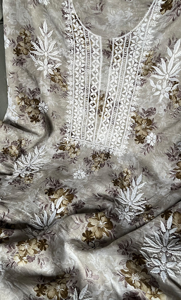 Women's Lakhnavi Handcrafted Cotton Chikankari Kurta And Kurta Dupatta Set - HONC0312693