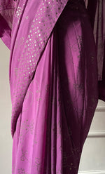 将图像加载到图库查看器中, Women's Lakhnavi Handcrafted Pure Silk Georgette Chikankari Saree - HONC0314640