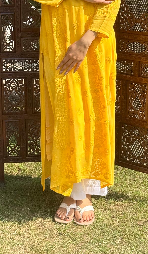 Women's Lakhnavi Handcrafted Viscose Georgette Chikankari Kurti - HONC0207838