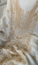 Load image into Gallery viewer, Women's Lakhnavi Handcrafted Mul Chanderi Unstitched Kurta And Dupatta Set - HONCO287714