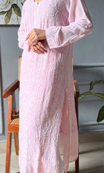 Load image into Gallery viewer, Women's Lakhnavi Handcrafted Viscose Georgette Chikankari Kurti- HONC0290139