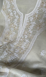 Load image into Gallery viewer, Women's Lakhnavi Handcrafted Pure Organza Chikankari Unstitched Kurta And Dupatta Set- HONC0320499