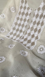将图像加载到图库查看器中, Women's Lakhnavi Handcrafted Pure Organza Chikankari Unstitched Kurta And Dupatta Set- HONC0341955