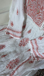 Load image into Gallery viewer, Women's Lakhnavi Handcrafted Mul Chanderi Semi - Stitchd Angrakha And Dupatta Set - HONC0344312