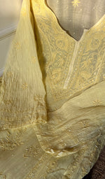 将图像加载到图库查看器中, Women's Lakhnavi Handcrafted Mul Chanderi Chikankari Semi Stitched Kurta And Dupatta Set- HONC0277648