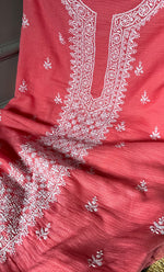 Load image into Gallery viewer, Women's Lucknowi Handcrafted Kota Cotton Chikankari Unstitched  Kurta And Dupatta Set - HONC0305970