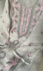 将图像加载到图库查看器中, Women's Lakhnavi Handcrafted Mul Chanderi Semi - stitched Kurta And Dupatta Set- HONC0314869