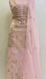 Load image into Gallery viewer, Women's Lakhnavi Handcrafted Pure Organza Chikankari Unstitched Kurta And Dupatta Set - HONC0104173