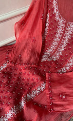 Load image into Gallery viewer, Saziya Women's Lakhnavi Handcrafted Mul Chanderi Semi - Stitched Kurta And Dupatta Set - HONC0339559