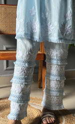 将图像加载到图库查看器中, Women's Lakhnavi Handcrafted Modal Cotton Chikankari Kurta And Pant Set - HONC0301743