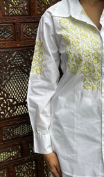 将图像加载到图库查看器中, Women's Lakhnavi Handcrafted Cotton Chikankari Top And Pant Set - HONC0267506