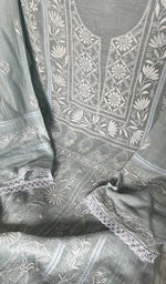 Load image into Gallery viewer, Women's Lakhnavi Handcrafted Mul Chanderi Chikankari Semi Stitched Kurta And Dupatta Set- HONC0299470