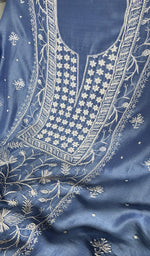 Load image into Gallery viewer, Women's Lucknowi Handcrafted Chanderi Silk Unstitched Chikankari Full Suit Material - HONC0334684