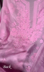Load image into Gallery viewer, Women's Lakhnavi Handcrafted Organza Chikankari Unstitched Kurti Fabric - HONC0307143
