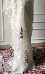 Load image into Gallery viewer, Women's Lucknowi Handcrafted Pure Organza Silk Chikankari Saree - HONC0329244